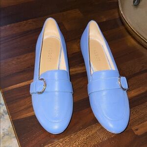Talbots Powder Blue Leather Buckle Loafers